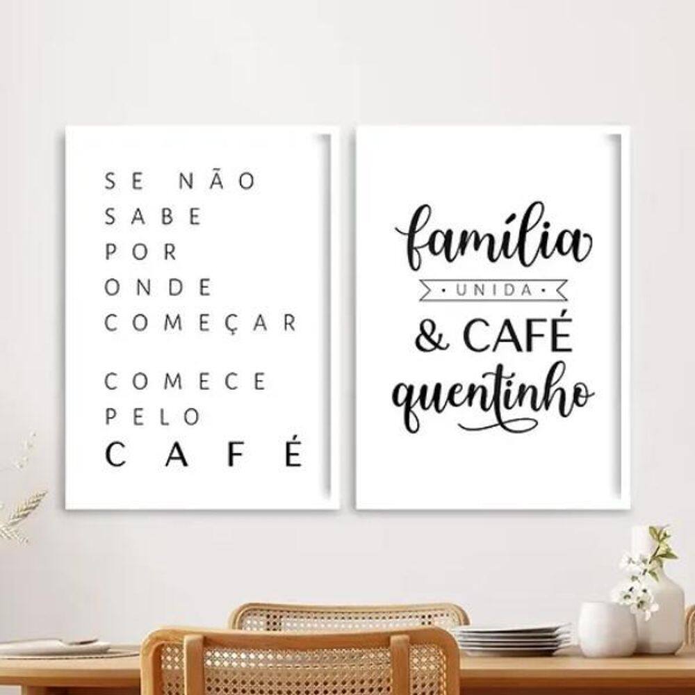 Kit 2 Quadros Família Unida E Café 24X18Cm - Com Vidro