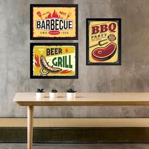 Kit 3 Quadros Placas Vintage Churrasco 24X18Cm