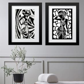 Kit 2 Quadros Africanas Preto E Branco - 60X48Cm