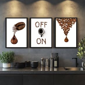 Kit 3 Quadros Grãos De Café Gotas - On Off 33X24Cm
