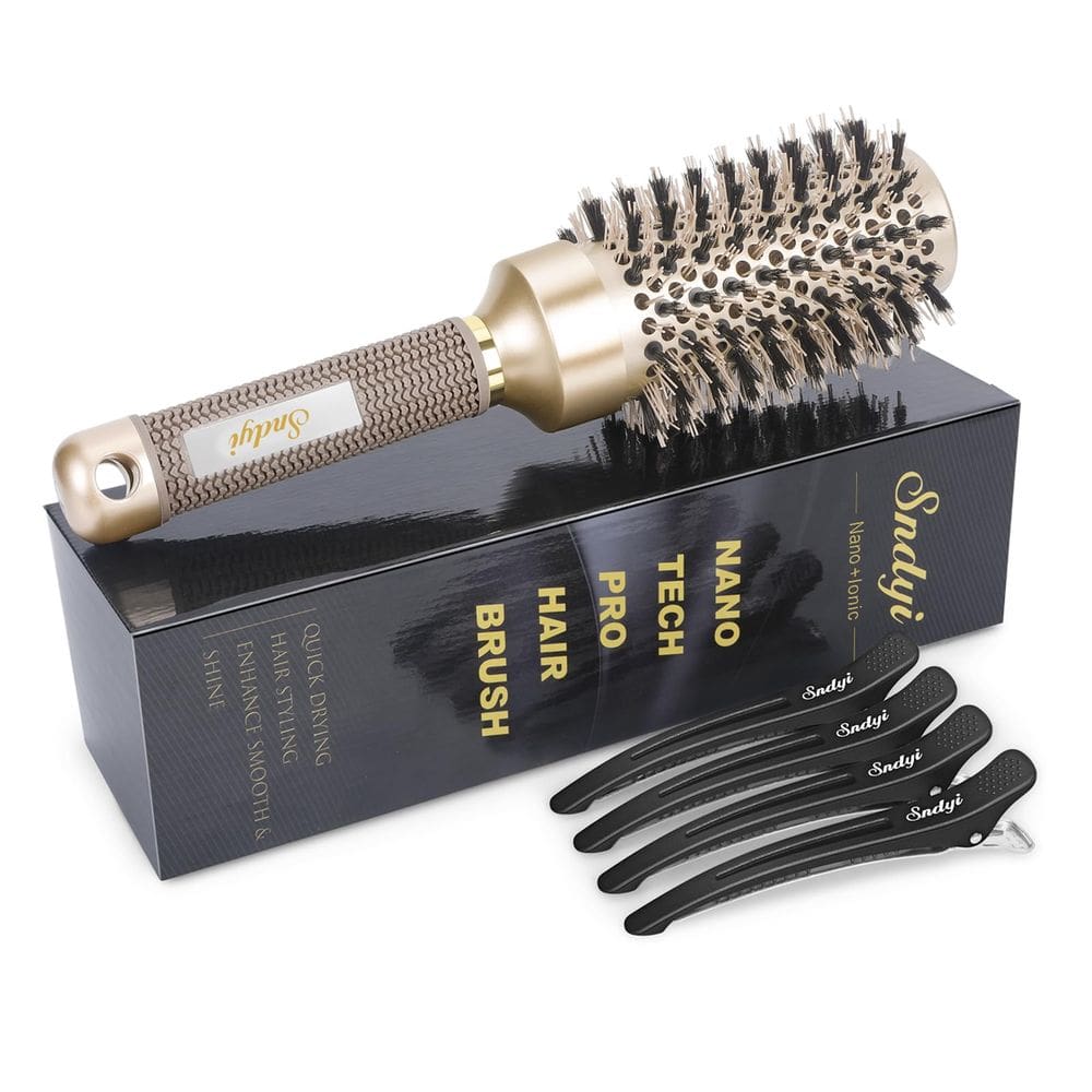 Escova de cabelo redonda Sndyi Nano Thermal Ceramic com cerdas de javali