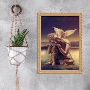 Quadro Moldura Dourada Buda Com Pomba Da Paz 33X24Cm