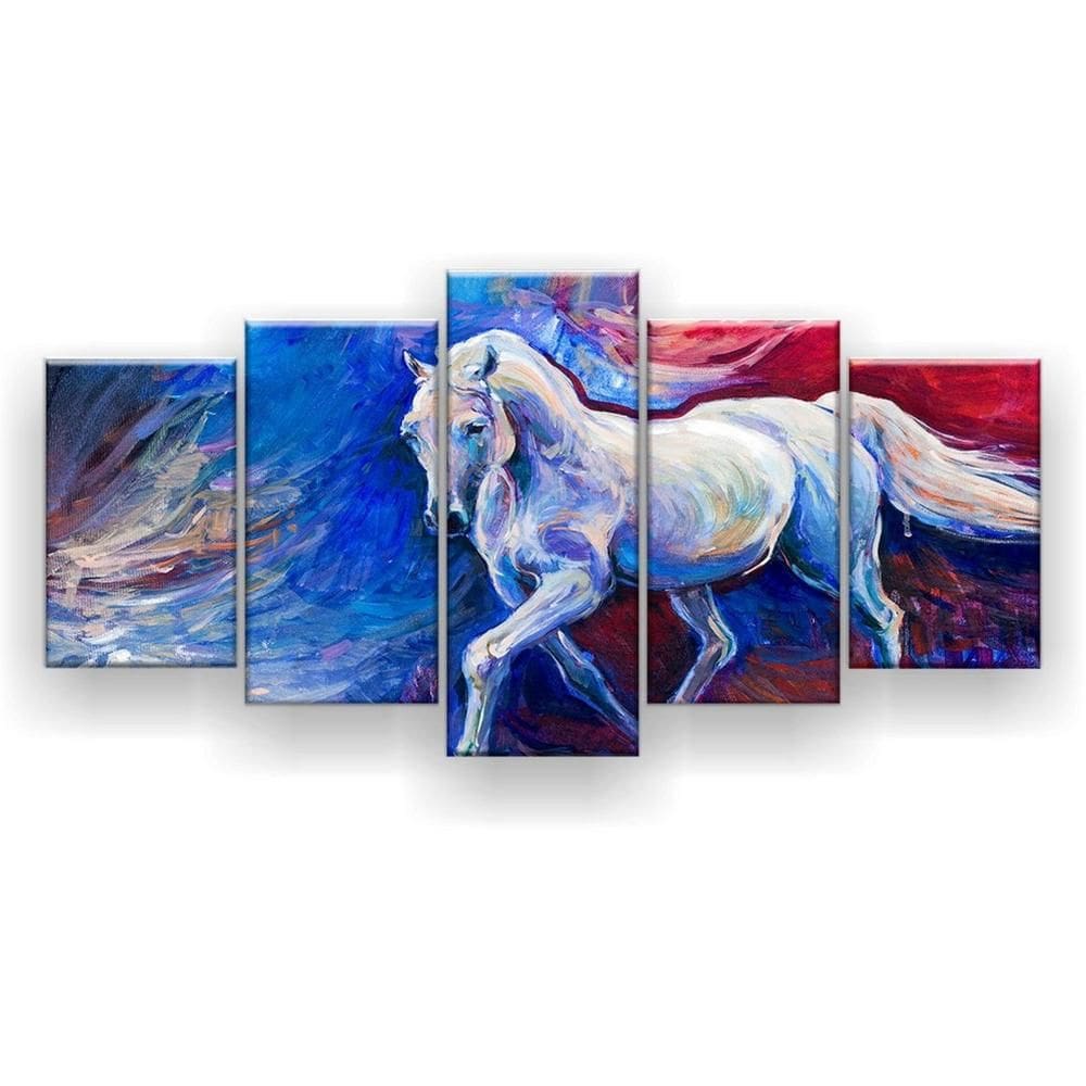 Quadro Decorativo Mosaico 5 Peças Pintura Cavalo Branco