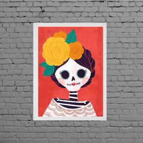 Quadro Caveirinha Mexicana 45x34cm Moldura Branca