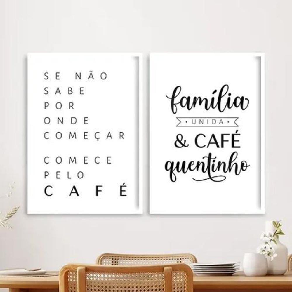 Kit 2 Quadros Família Unida E Café 33X24Cm - Com Vidro
