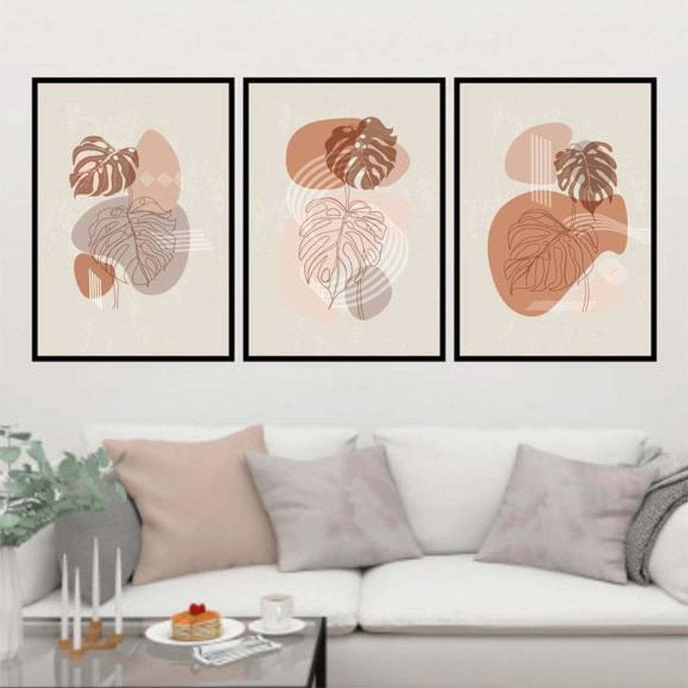 Kit 3 Quadros Boho Costela De Adão 45X34Cm