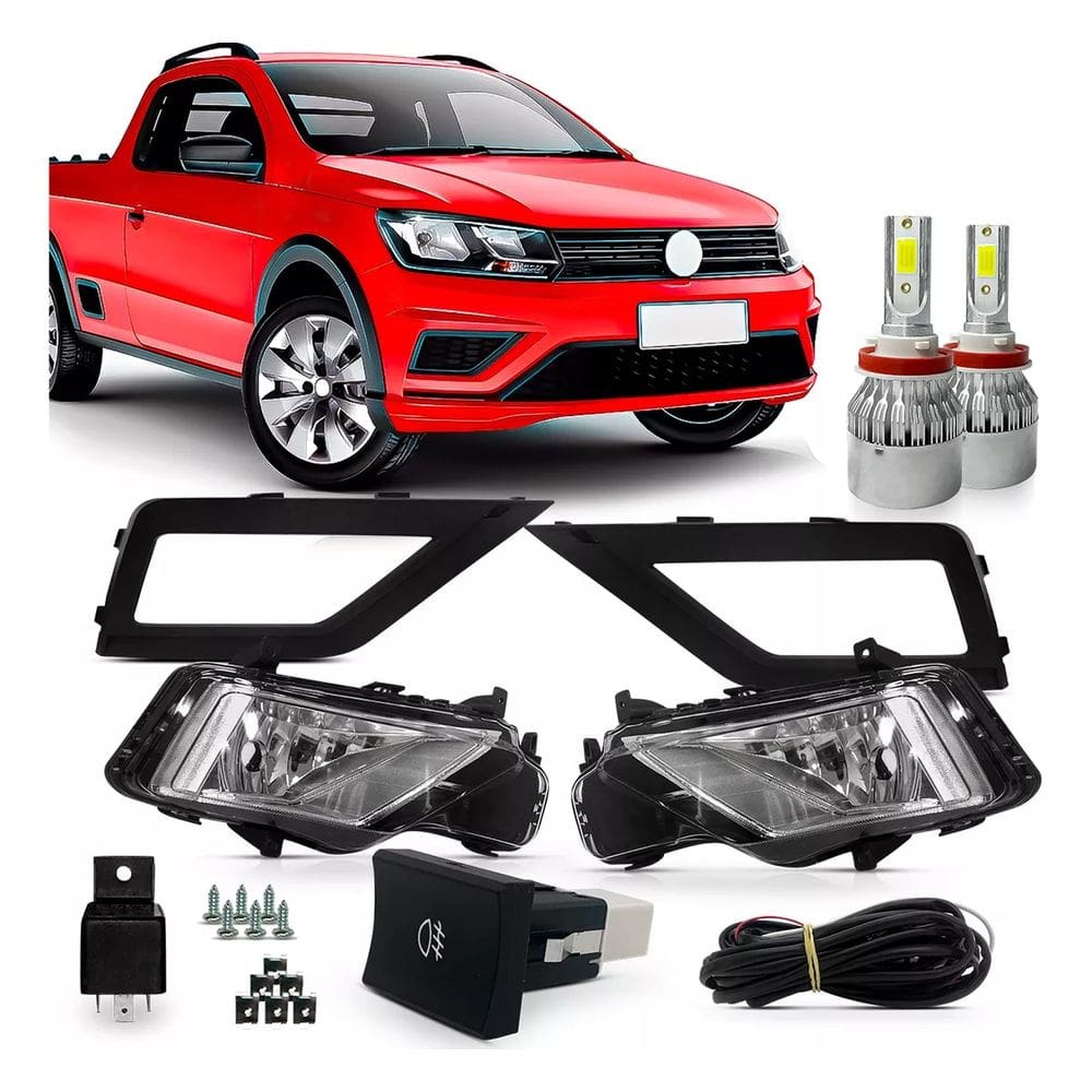 Kit Farol Milha Milha Auxiliar Gol Voyage Saveiro G7 2018 2019 2020 2021 2022 2023 + Lâmpada de Led