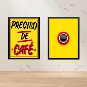 Kit 2 Quadros Cozinha - Preciso De Café 45X34Cm - Com Vidro