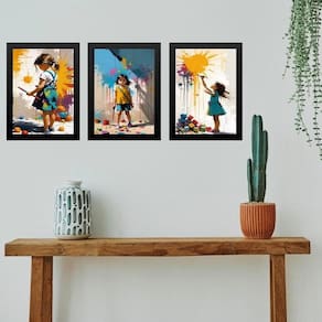 Kit 3 Quadros Decorativos Artes Crianças Pintando 33X24Cm