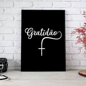 Quadro Decorativo Gratidão Cruz 45X34Cm - Madeira Preta