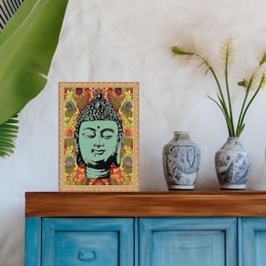 Quadro Moldura Dourada Buda Boho Retrô 24X18Cm