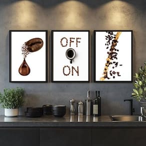 Kit 3 Quadros Café Grãos - On Off 45X34Cm - Com Vidro
