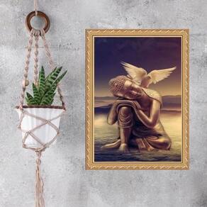 Quadro Moldura Dourada Buda Com Pomba Da Paz 45X34Cm