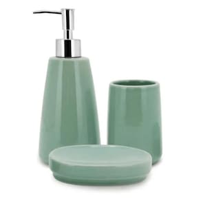 Jogo 3 Peças Banheiro Em Cerâmica Pale Green 410 Ml Mimo