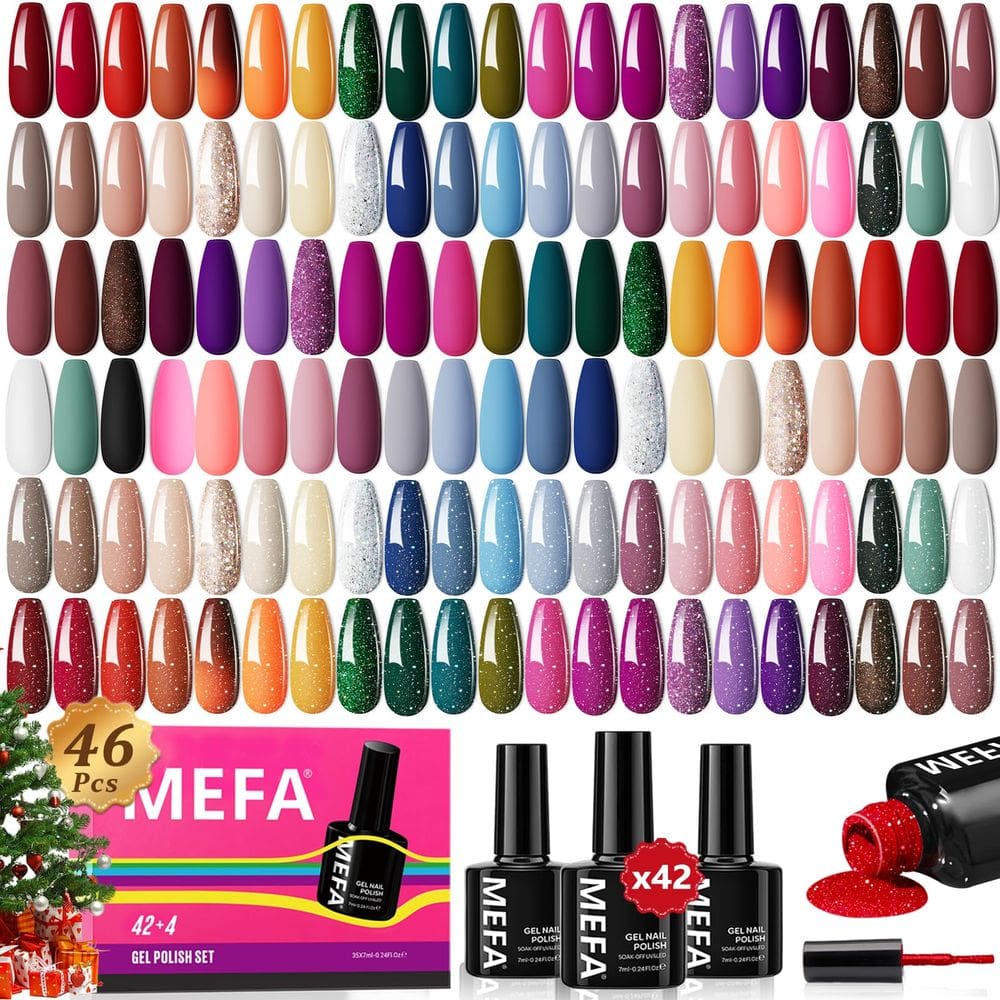 Kit de esmalte de gel MEFA 46 unidades de 42 cores com base e camada superior