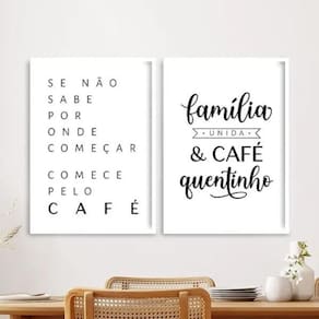 Kit 2 Quadros Família Unida E Café 33X24Cm - Com Vidro