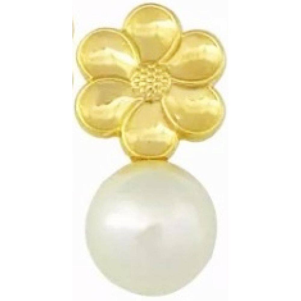 Brinco Flor Com Pérola  Folheado Ouro 18k