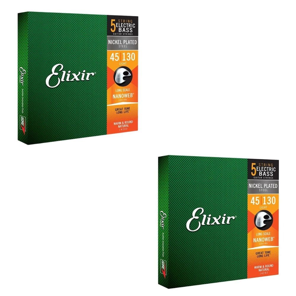 Kit 2 Encordoamentos Baixo 5 Cordas 045 Elixir Light Long Scale Nanoweb Made In USA 14202