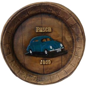 Tampa De Barril Artesanal Grande Em Alto Relevo Fusca Azul