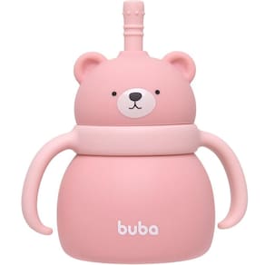 Copo de Silicone Buba Com Canudo Ursinho Rosa