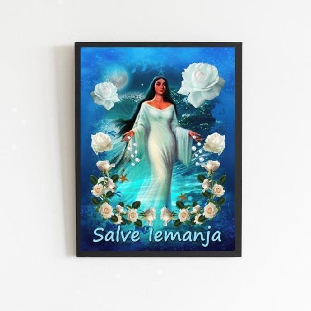 Quadro Decorativo Salve Iemanjá 33X24Cm Preta