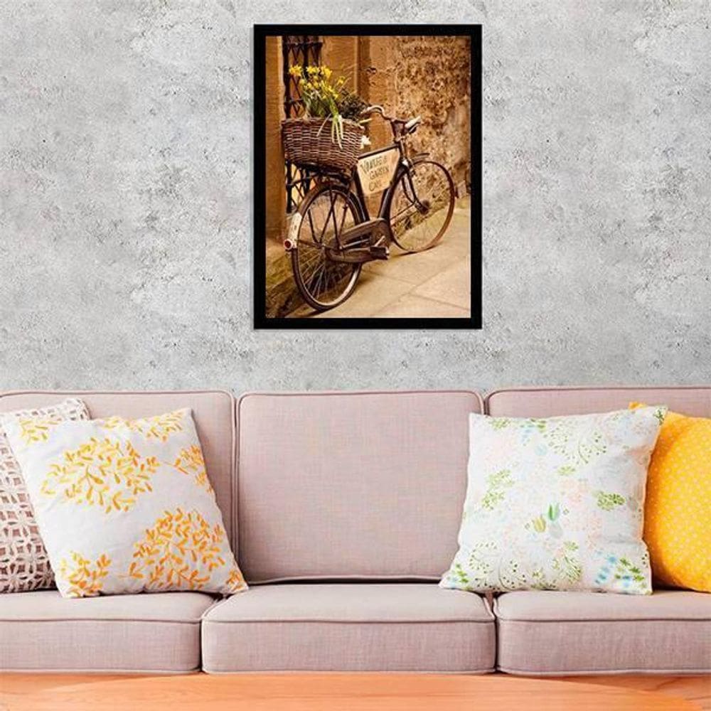 Quadro Fotografia Bicicleta Vintage 33X24 Com Vidro - Preta