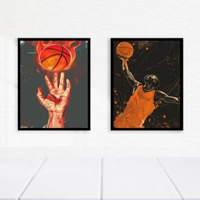 Kit 2 Quadros Bolas Basquete - Fogo 24X18Cm