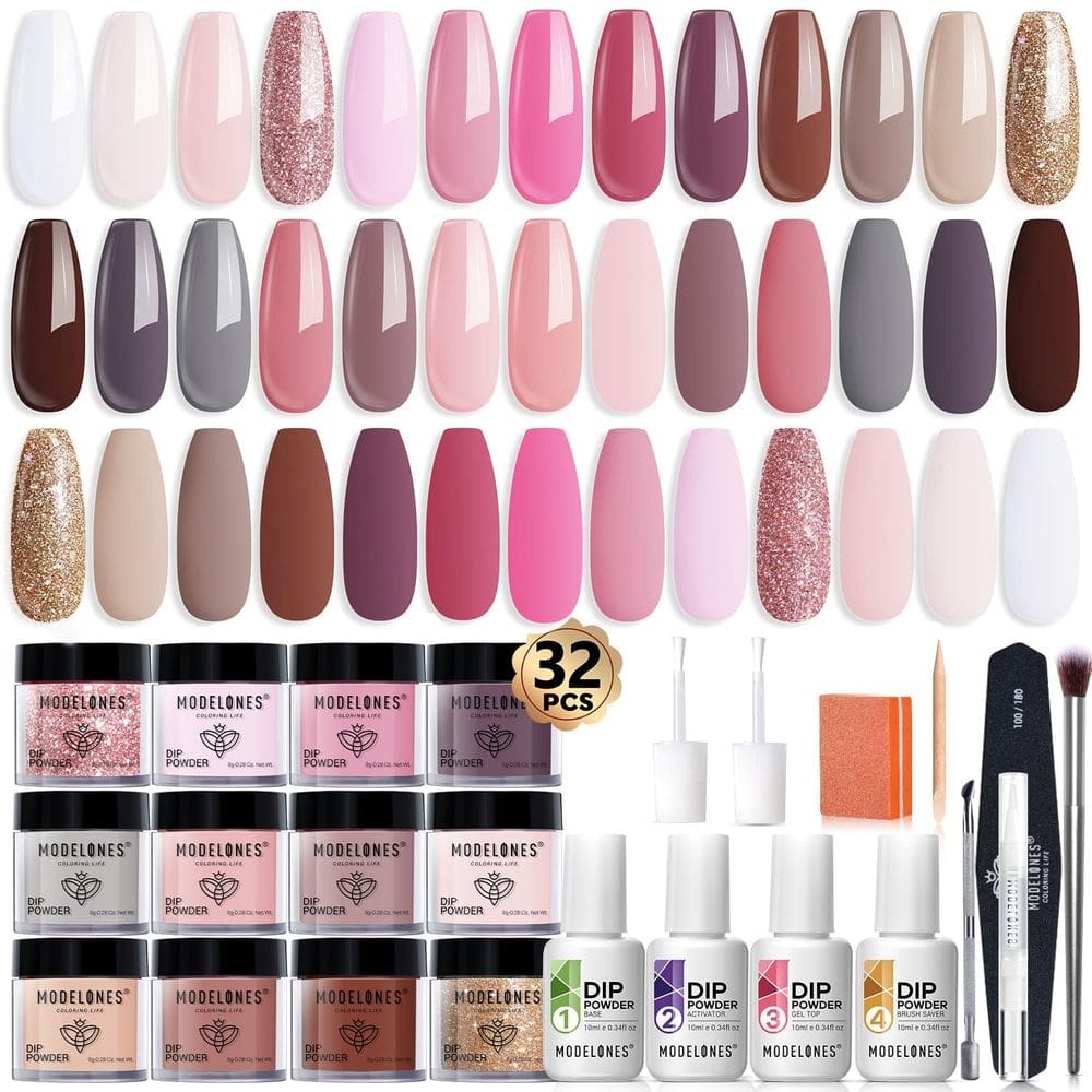 Kit de unhas Dip Powder Modelones, conjunto inicial de 20 cores