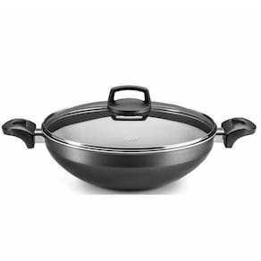 Panela Wok MTA Supra N28 Antiaderente 4,3 litros Com Tampa de Vidro Grafite