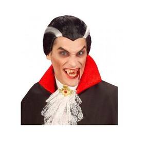 Festa Peruca Drácula Preta Com Mechas Brancas Halloween