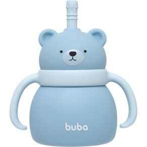 Copo de Silicone Buba Com Canudo Ursinho Azul