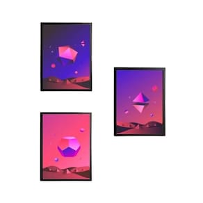 Quadro Decorativo Geométrico Naves Espaciais 24X18Cm 3 Peças