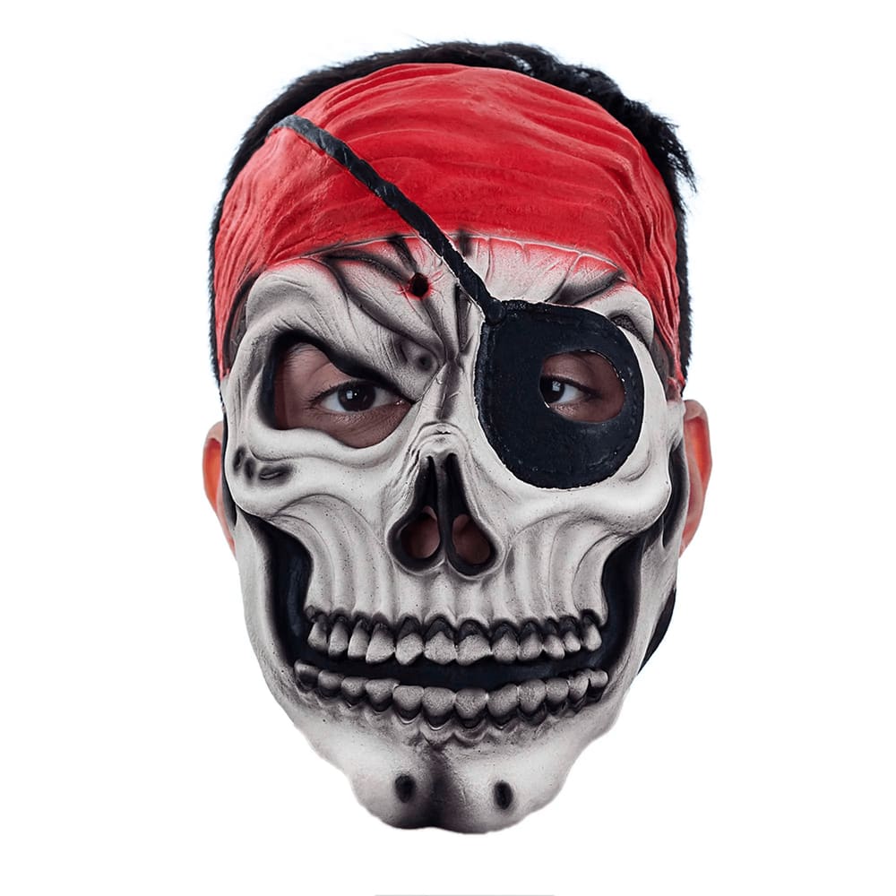 Máscara Caveira Esqueleto Pirata Latex Com Elástico Capitao 7 Mares Terror Monstro Halloween