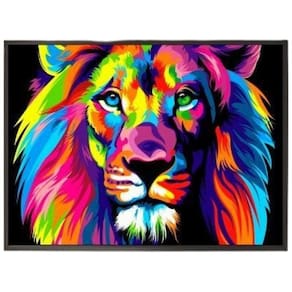 Quadro Decorativo Desenho Leão Multicolorido Vidro 24X18Cm