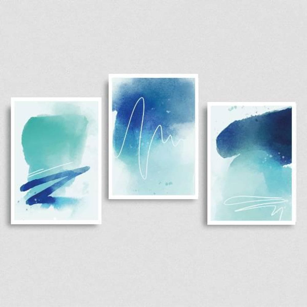 Kit 3 Quadros Abstratos Azuis 24X18Cm