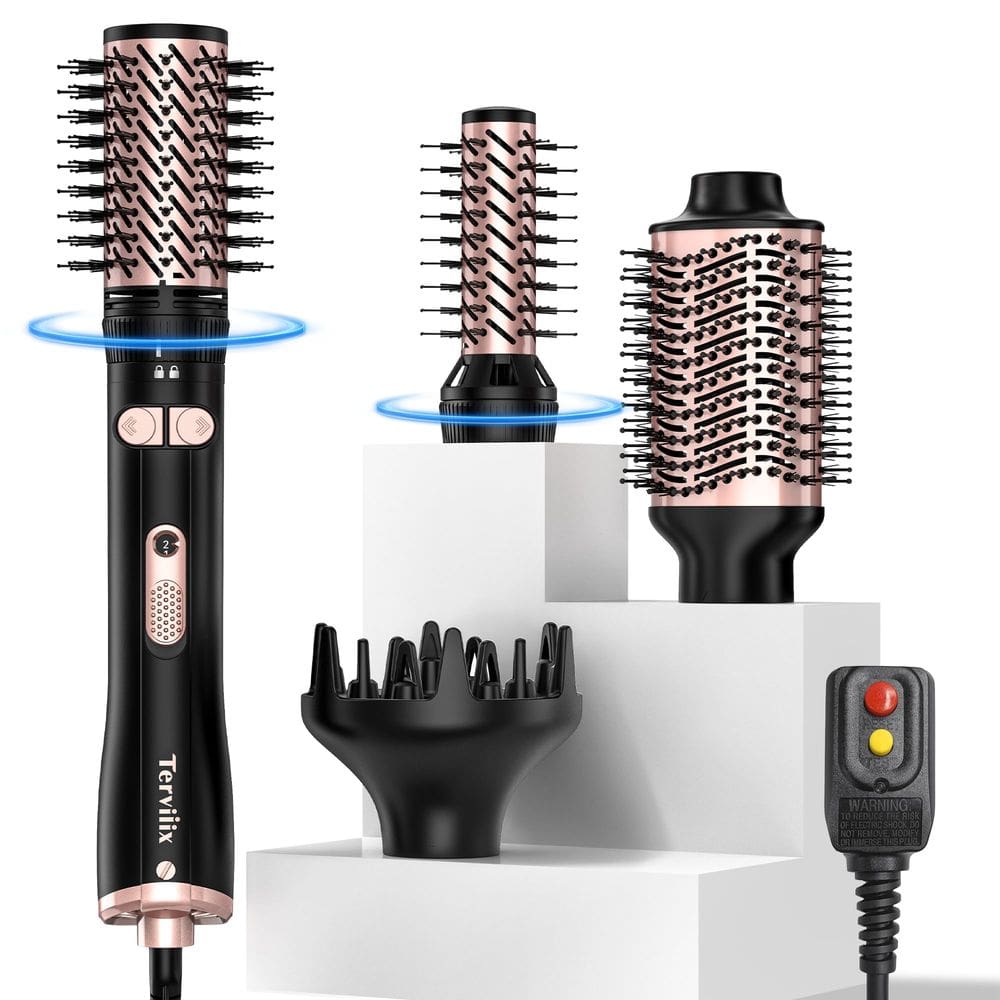 Kit de escova de secador de cabelo rotativo de ar quente Terviiix 4 em 1 1000W