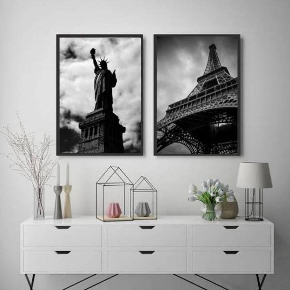 Kit 2 Quadros Paris E New York 24X18Cm - Com Vidro