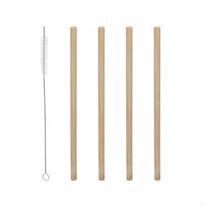 Kit 4 Canudos Reutilizáveis De Bambu + Escova De Limpeza
