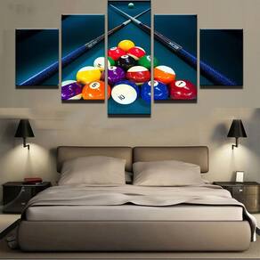 Quadros Decorativos 5 Peças Sinuca Bilhar Bar Casino
