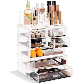 Organizador de maquiagem cosmética Sorbus Clear com 3 gavetas grandes e 4 pequenas