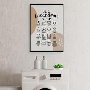 Quadro Guia Da Lavanderia Marrom Branco 24X18Cm Vidro Preta