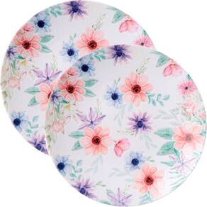 Jogo Pratos Sobremesa Lanche 12 Pçs 12 Pessoas Floratta 21cm
