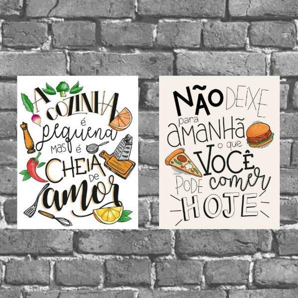 Kit 2 Placas Decorativas Frase Cozinha 18X27Cm