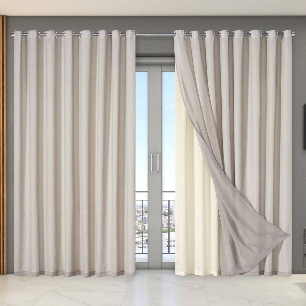Cortina Dual Forro Voil Gaze Belga 2,70M X 2,30M Luxo Bege