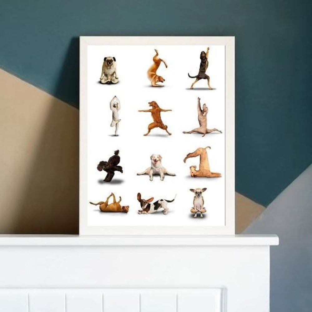 Quadro Decorativo Yoga Dogs 45X34Cm - Madeira Branca