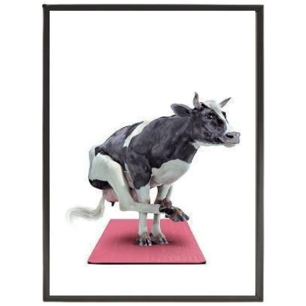 Quadro Decorativo Vaca Fazendo Yoga 45X34Cm - Madeira Preta