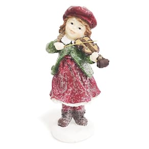 Escultura Menina Violinista Natalina em Pé Decorativa 18cm