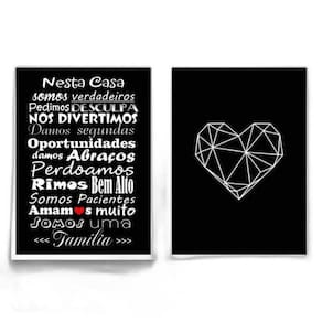 Kit 2 Quadros Frase Família Coração 33X24Cm - Com Vidro