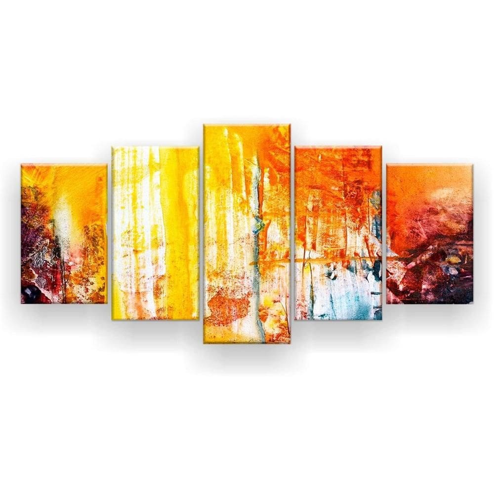 Quadro Decorativo Mosaico 5 Peças Abstrata Amarela