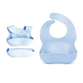 Babador Silicone Com Pega Migalhas Alimentação Do Bebê Azul
